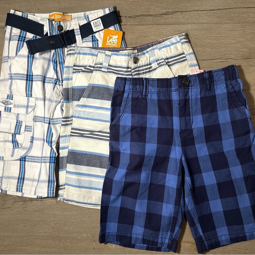 Boys' Blue and White Plaid and stripe Shorts Set size 7